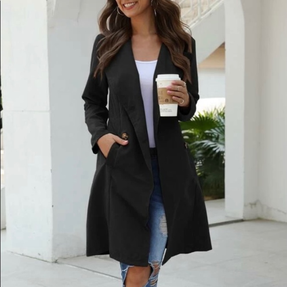 SHEIN Black Long Coat for Women, Size XL